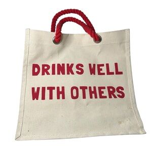 Jute | Cotton Blend Canvas 6-Bottle Wine Holder Tote Bag with Red Rope Handles